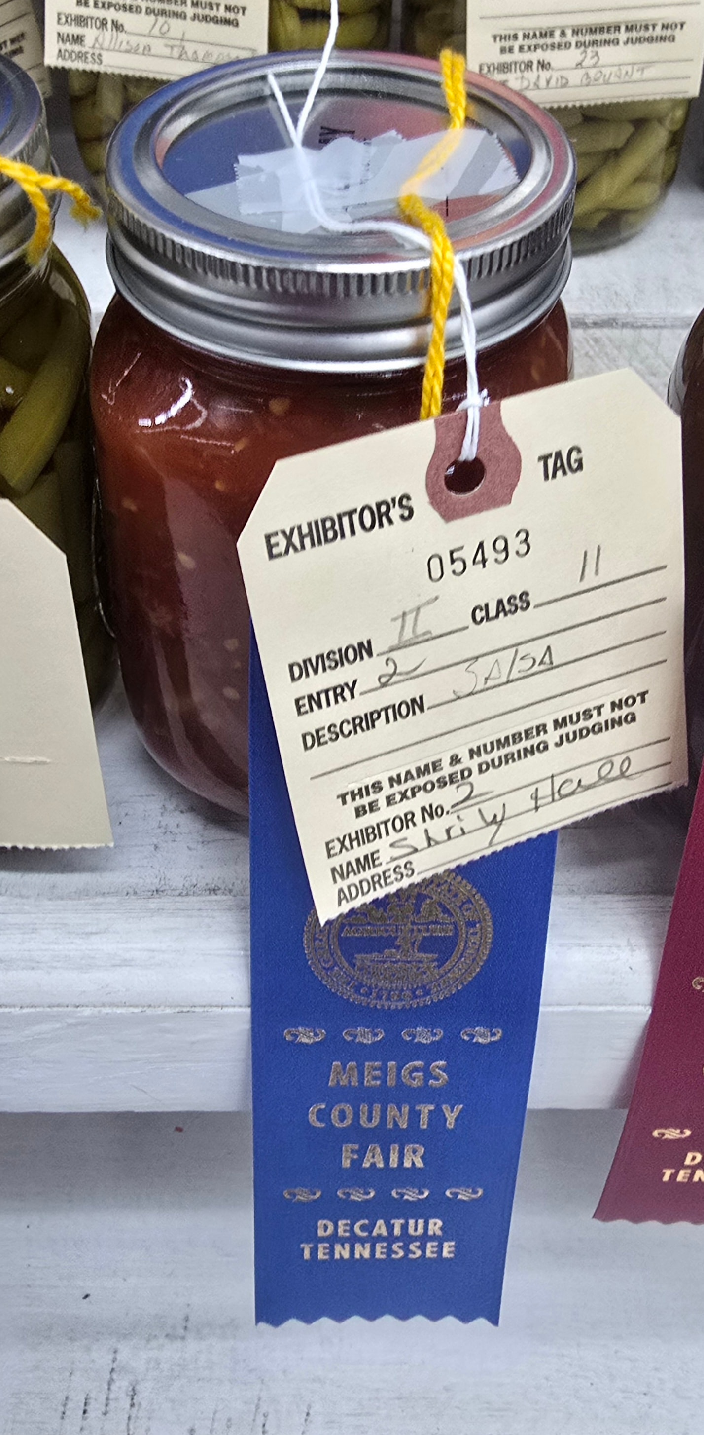Meigs County Fair blue ribbon winner — Shirley's Canned Goods